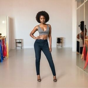 Gloria Vanderbilt Women's Pull On Slim Pants 6 Black Cotton Blend Ribbon Waist